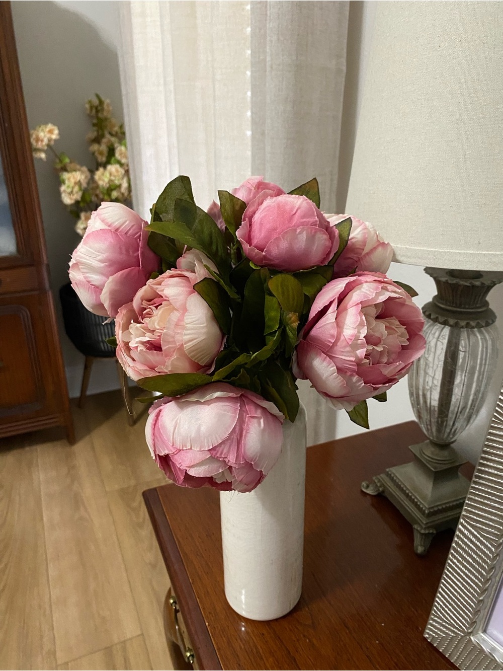 Faux Peony Bouquet Pink and White